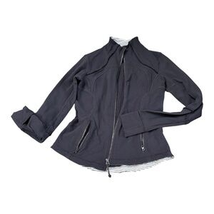 Lululemon Nice Asana Jacket Black Size 6 Full Zip Ruffle Detail and striped